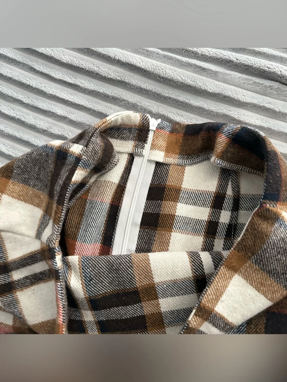 Plaid A-Line High Waisted Mini Skirt (Brown & Cream) - Picture 6 of 6
